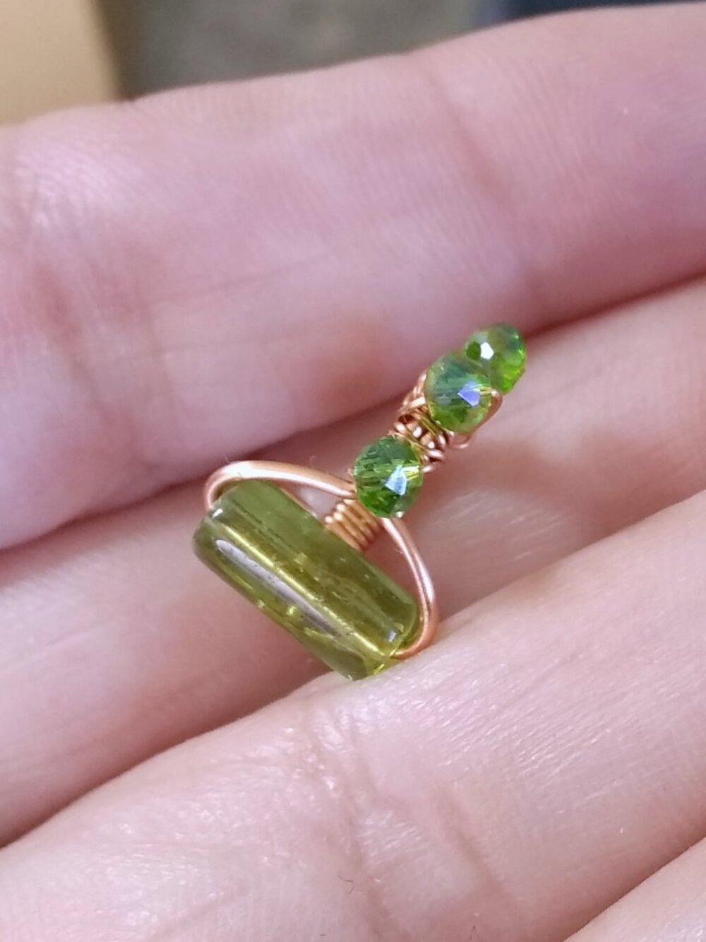 Handmade! Green Beaded Ear Cuff! No Piercing - Forest Witch - CottageCore - Boho
